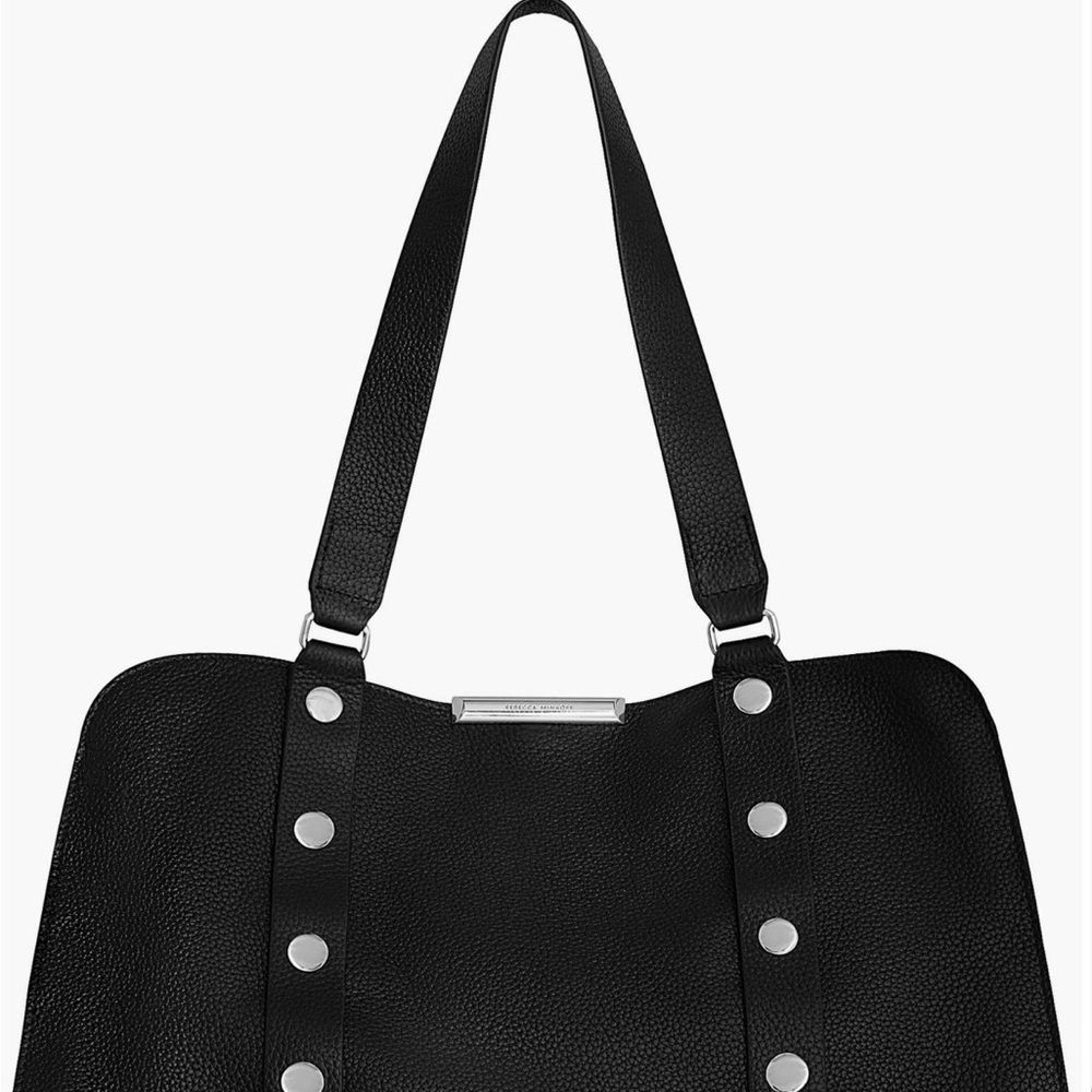 Rebecca Minkoff Black Leather Shoulder Tote Bag - Designer Plaque Detail